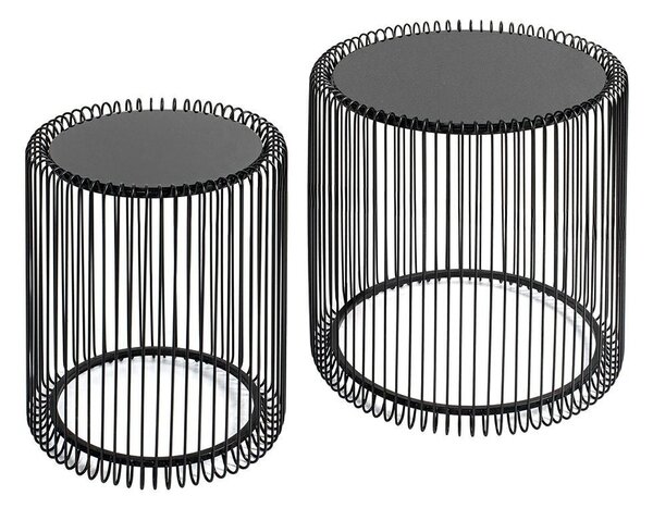 KARE Wire Fekete Üveglapos Dohányzóasztal Szett 44 cm