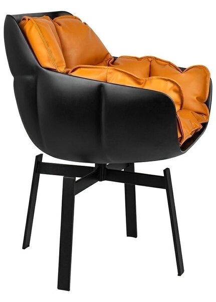 King Home Shiba Forgószék Üvegszálas Műbőr Fekete-Konyak Modern