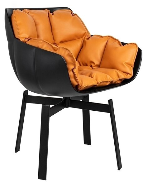 King Home Shiba Forgószék Üvegszálas Műbőr Fekete-Konyak Modern
