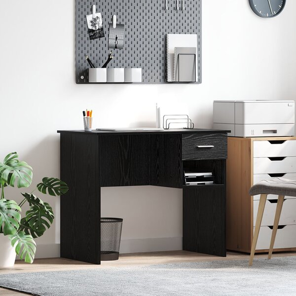 Íróasztal Tárolóval Fekete Tölgy 90x49.5x75 cm Rétegelt fa