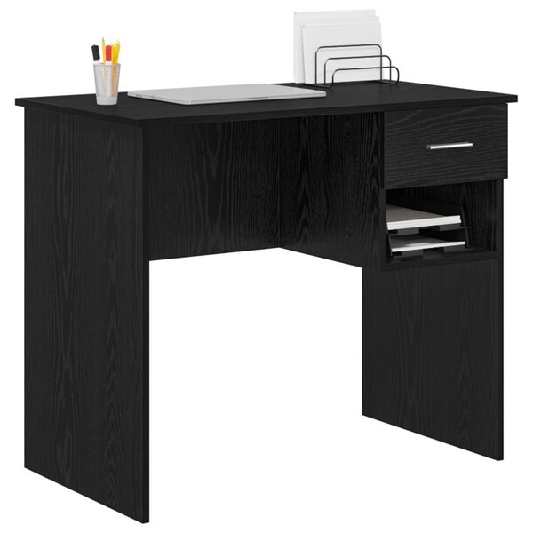 Íróasztal Tárolóval Fekete Tölgy 90x49.5x75 cm Rétegelt fa