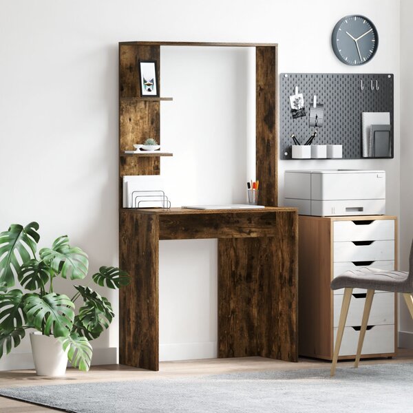 Asztal polcokkal Füstölt tölgy 78,5 x 37 x 154,5 cm Faanyag