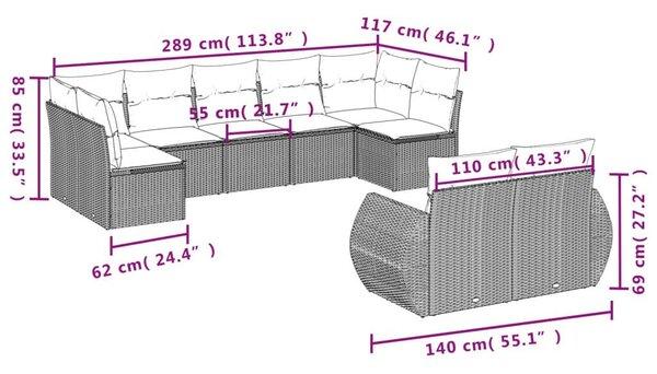 VidaXL Polyrattan Kerti Ülőgarnitúra - 9 részes