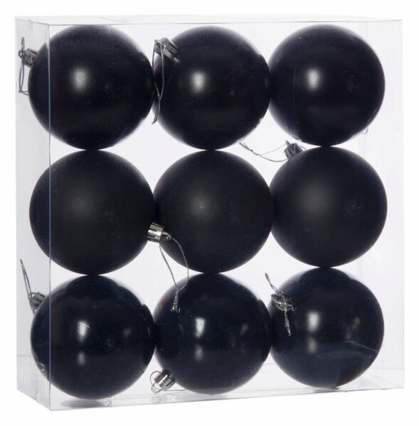 Fekete műanyag karácsonyi gömb szett 9x8cm