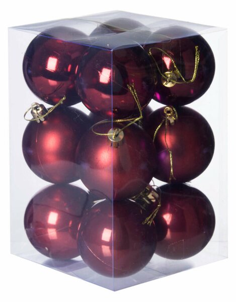 Bordó műanyag karácsonyi gömb szett 12x6cm