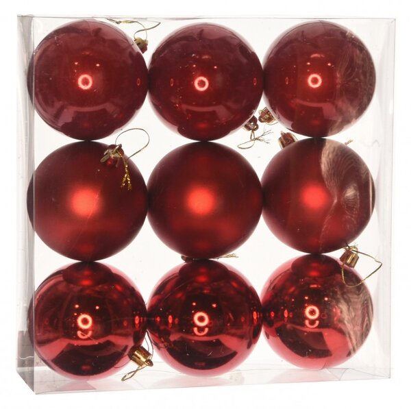 Piros műanyag karácsonyi gömb szett 9x8cm