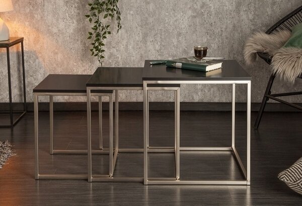 Invicta New Elements Fekete MDF Egymásba Tolható Asztalszett Króm Vázzal