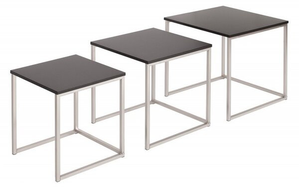 Invicta New Elements Fekete MDF Egymásba Tolható Asztalszett Króm Vázzal