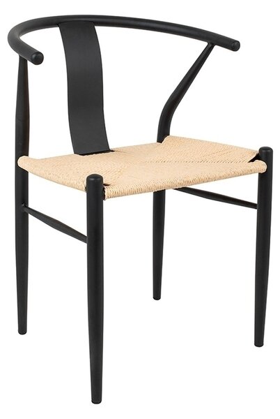 King Home Wishbone Metal Szék Természetes Fonott Ülőfelülettel Fekete