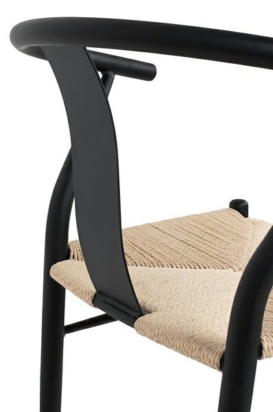 King Home Wishbone Metal Szék Természetes Fonott Ülőfelülettel Fekete