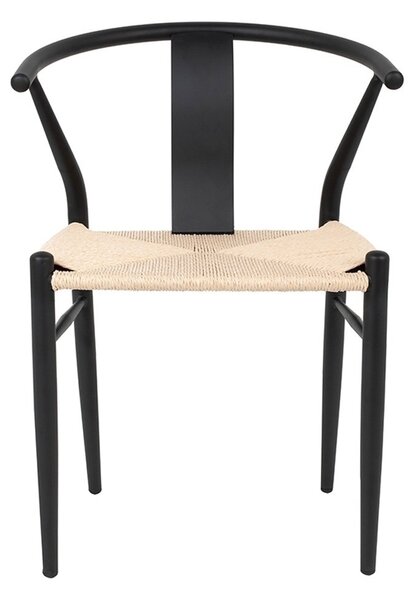 King Home Wishbone Metal Szék Természetes Fonott Ülőfelülettel Fekete