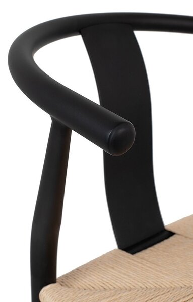 King Home Wishbone Metal Szék Természetes Fonott Ülőfelülettel Fekete