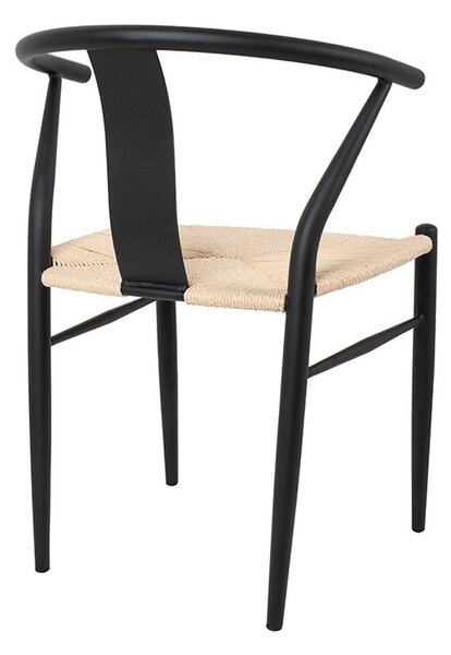 King Home Wishbone Metal Szék Természetes Fonott Ülőfelülettel Fekete