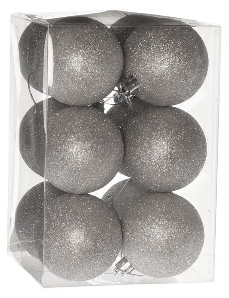 Ezüst glitteres műanyag karácsonyi gömb szett 12x6cm