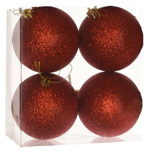 Piros glitteres műanyag karácsonyi gömb szett 4x10cm
