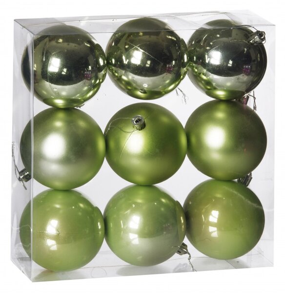 Világoszöld műanyag karácsonyi gömb szett 9x8cm