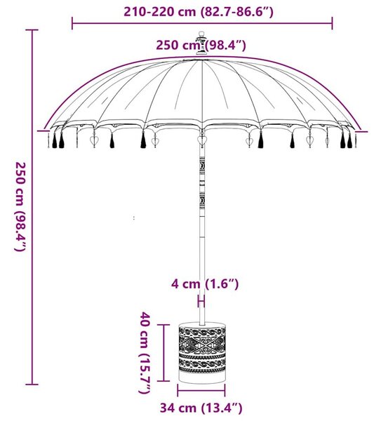VidaXL Balinéz napernyő alappal Kék 215 x 215 x 260 cm Pamut