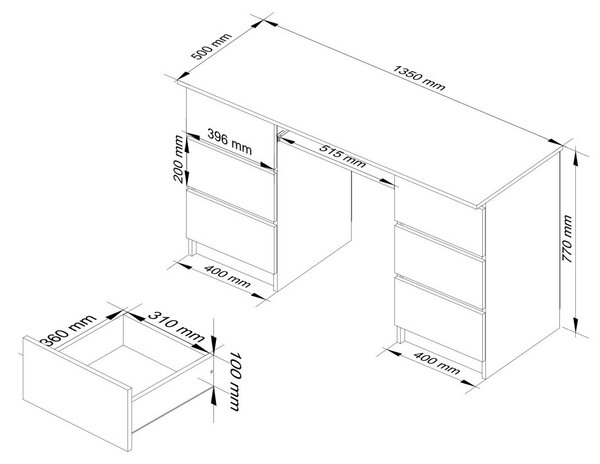 AKORD CLP A-11 Számítógépasztal Laminált Sonoma Tölgy 6 Fiókos