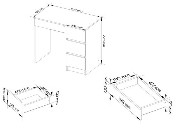 AKORD CLP A-7 Jobboldali Íróasztal Laminált Grafitszürke