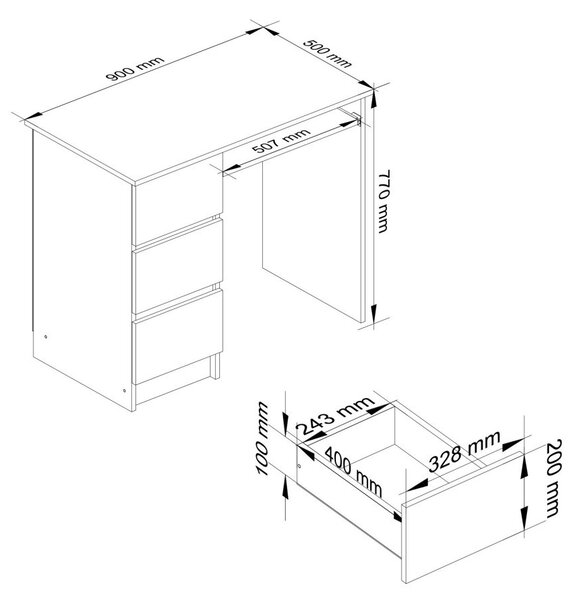 AKORD CLP A-6 Számítógépasztal Laminált Fehér/Sonoma Tölgy Bal Oldali 90cm