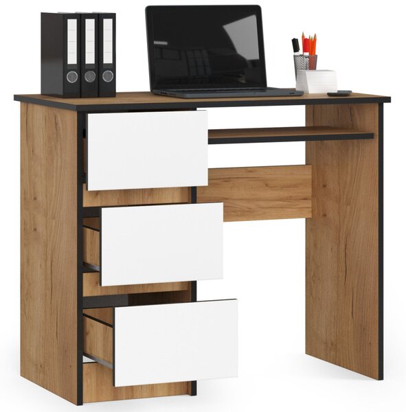 AKORD CLP A-6 Számítógépasztal Laminált Tölgy/Fehér Balkezes
