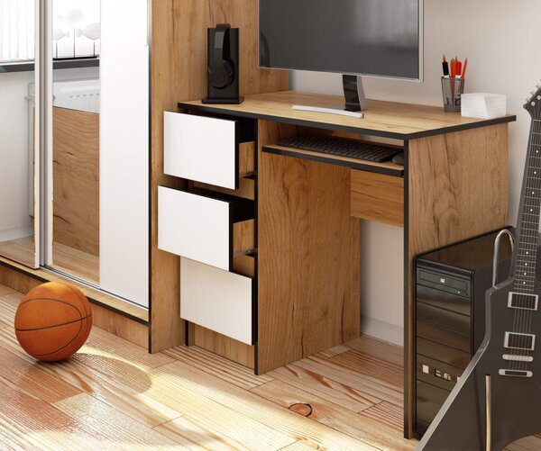 AKORD CLP A-6 Számítógépasztal Laminált Tölgy/Fehér Balkezes