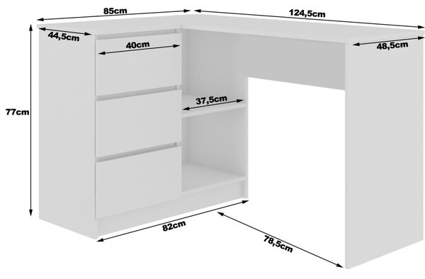AKORD B16 Sarok Íróasztal 124 cm 3 Fiókos Craft Tölgy