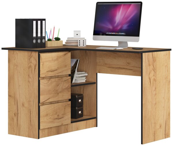 AKORD B16 Sarok Íróasztal 124 cm 3 Fiókos Craft Tölgy