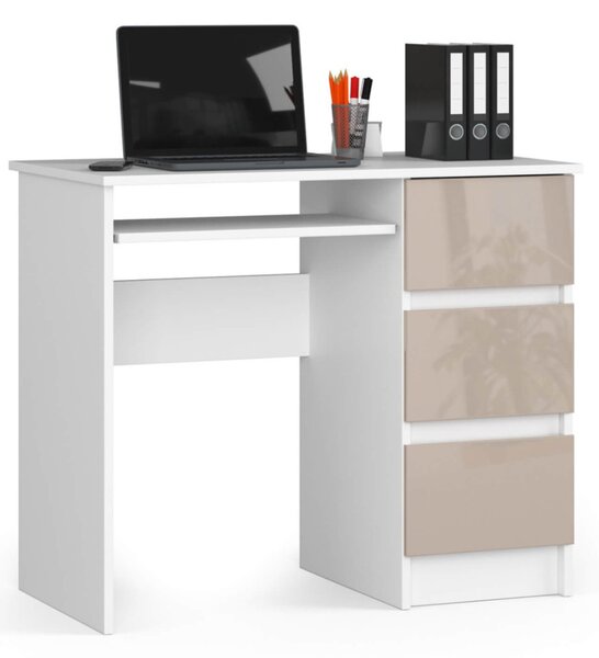 AKORD CLP A-6 Számítógépasztal Laminált Fehér-Cappuccino Magasfényű 3 Fiókos