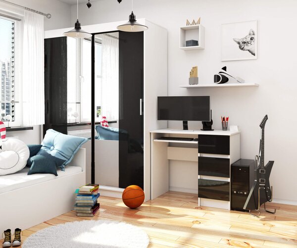 AKORD CLP A-6 Számítógépasztal Laminált Fehér-Fekete Magasfényű 90 cm