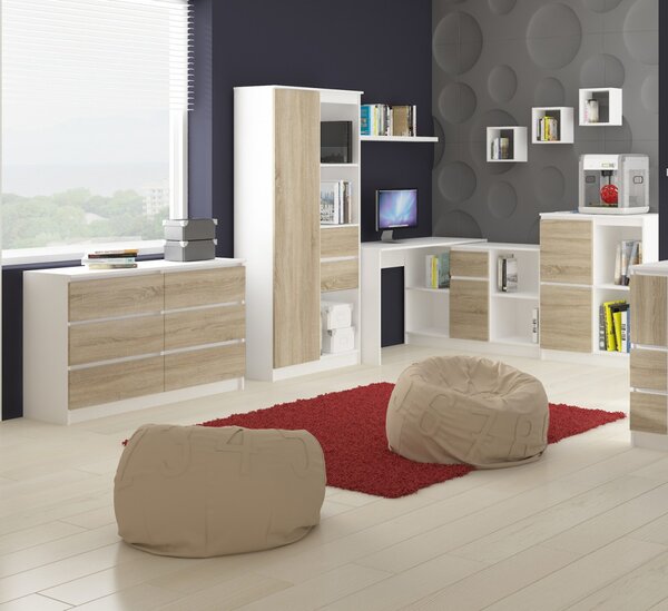 AKORD CLP A-6 Számítógépasztal Laminált Fehér/Sonoma Tölgy Bal Oldali 90cm