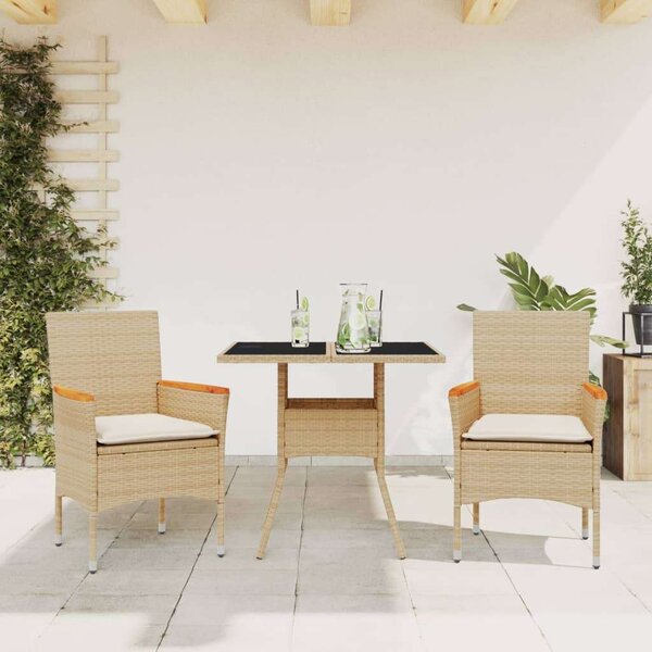 VidaXL Kerti Étkezőgarnitúra - 3 részes - Bézs Polyrattan