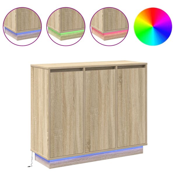 LED tálaló Sonoma tölgy 90 x 32 x 75 cm Faanyag