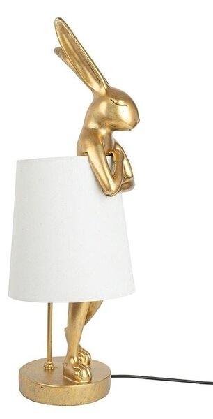 KARE Rabbit Aranyozott Nyuszi Asztali Lámpa Fehér Lenvászon Ernyővel