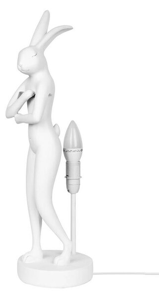 KARE Design Rabbit Asztali Lámpa Fehér Polirezin Rózsaszín Lenvászon Ernyővel 68 cm