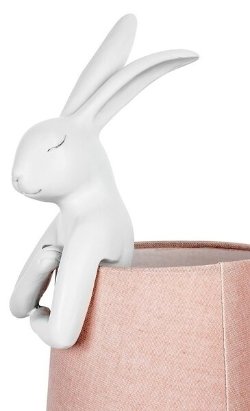 KARE Design Rabbit Asztali Lámpa Fehér Polirezin Rózsaszín Lenvászon Ernyővel 68 cm