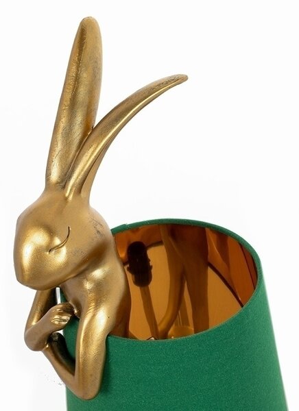 KARE Design Rabbit Asztali Lámpa Arany Zöld Vászon Ernyővel 68cm