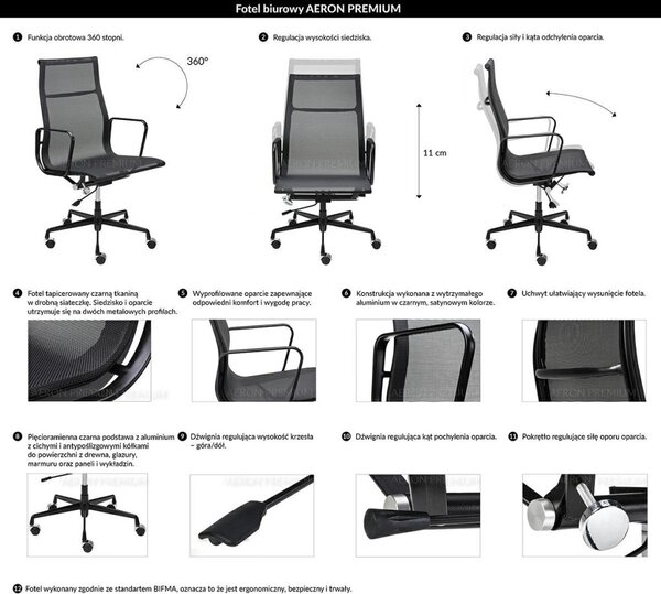 King Home Aeron Premium Hálós Irodai Szék Fekete Alumínium