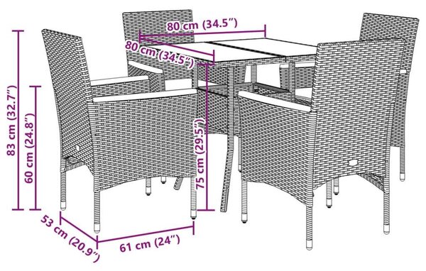 VidaXL 5 részes Kerti Étkezőgarnitúra - Bézs Polyrattan