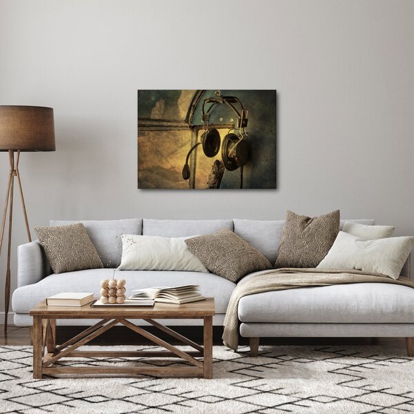 Kép - Vintage repülőgép fejhallgató (70x50 cm)