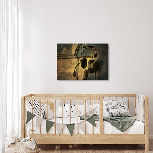Kép - Vintage repülőgép fejhallgató (70x50 cm)