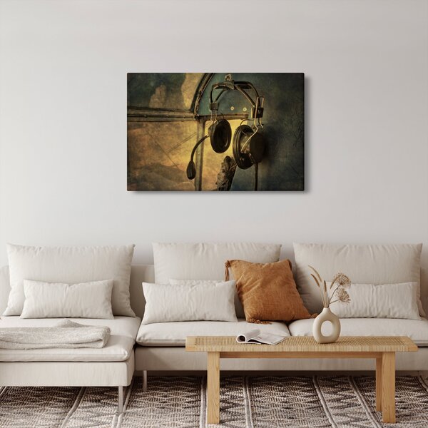 Kép - Vintage repülőgép fejhallgató (90x60 cm)