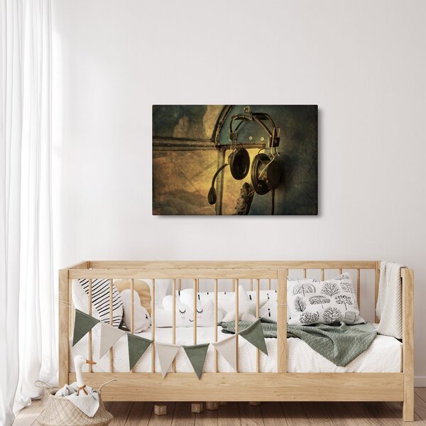 Kép - Vintage repülőgép fejhallgató (90x60 cm)