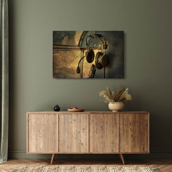 Kép - Vintage repülőgép fejhallgató (90x60 cm)