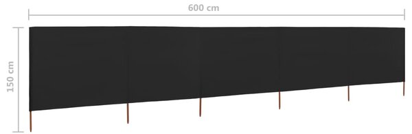 Fekete 5 paneles szövet szélfogó 600 x 120 cm
