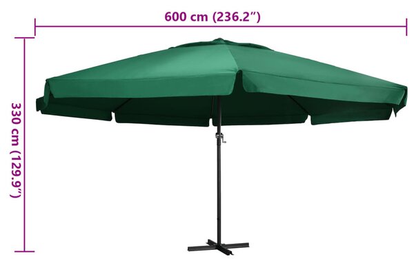 Zöld kültéri napernyő alumíniumrúddal 600 cm