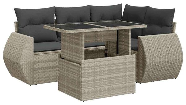 VidaXL Polyrattan Kerti Ülőgarnitúra - 5 részes - Világos Szürke