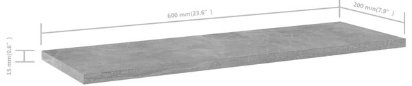 4 db betonszürke forgácslap könyvespolc 60 x 20 x 1,5 cm