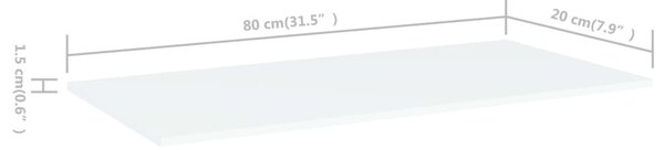 VidaXL 4 db fehér szerelt fa könyvespolc lap 80 x 20 x 1,5 cm