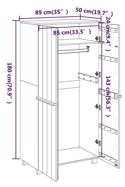 HAMAR világosszürke tömör fenyőfa gardrób 89 x 50 x 180 cm